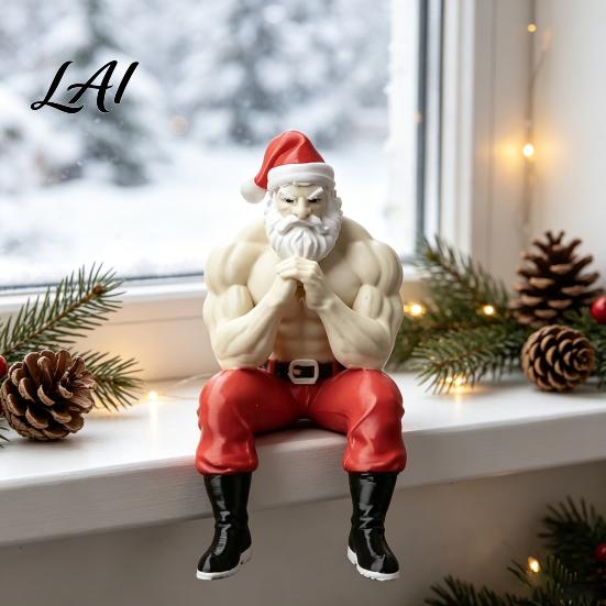 Novelty Santa Claus Statue Muscular Figurine Funny Hilarious Resin Strong Statue Durable Sculpture Christmas Collectible Desktop Ornament