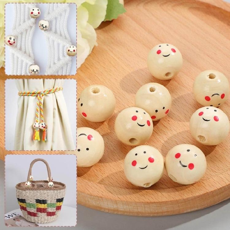 50Pcs Loose Round Wood Beads Face Jewelry DIY Children Beading Smile Beads