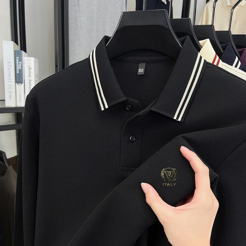 Cotton Luxury Quality Men's Polo Shirt Lapel Long Sleeve T-Shirt Autumn Print Breathable Fashion Business Trend Menswear