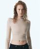 CITYBREEZE Logo Embroidered Crop Turtleneck T-Shirt_Beige
