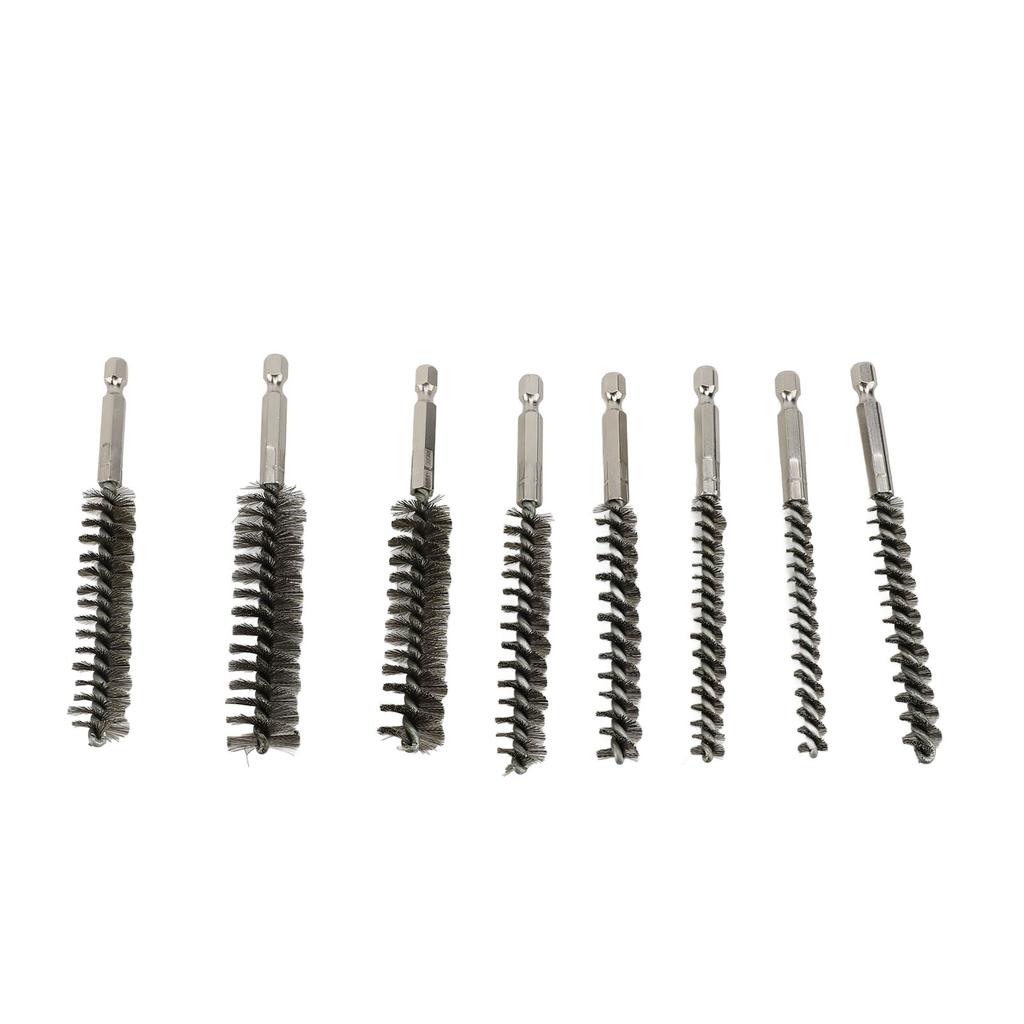 8PCS Pipe Brush 304 Stainless Steel Hex Shank Bore Cleaning Brushes Set for Deburring