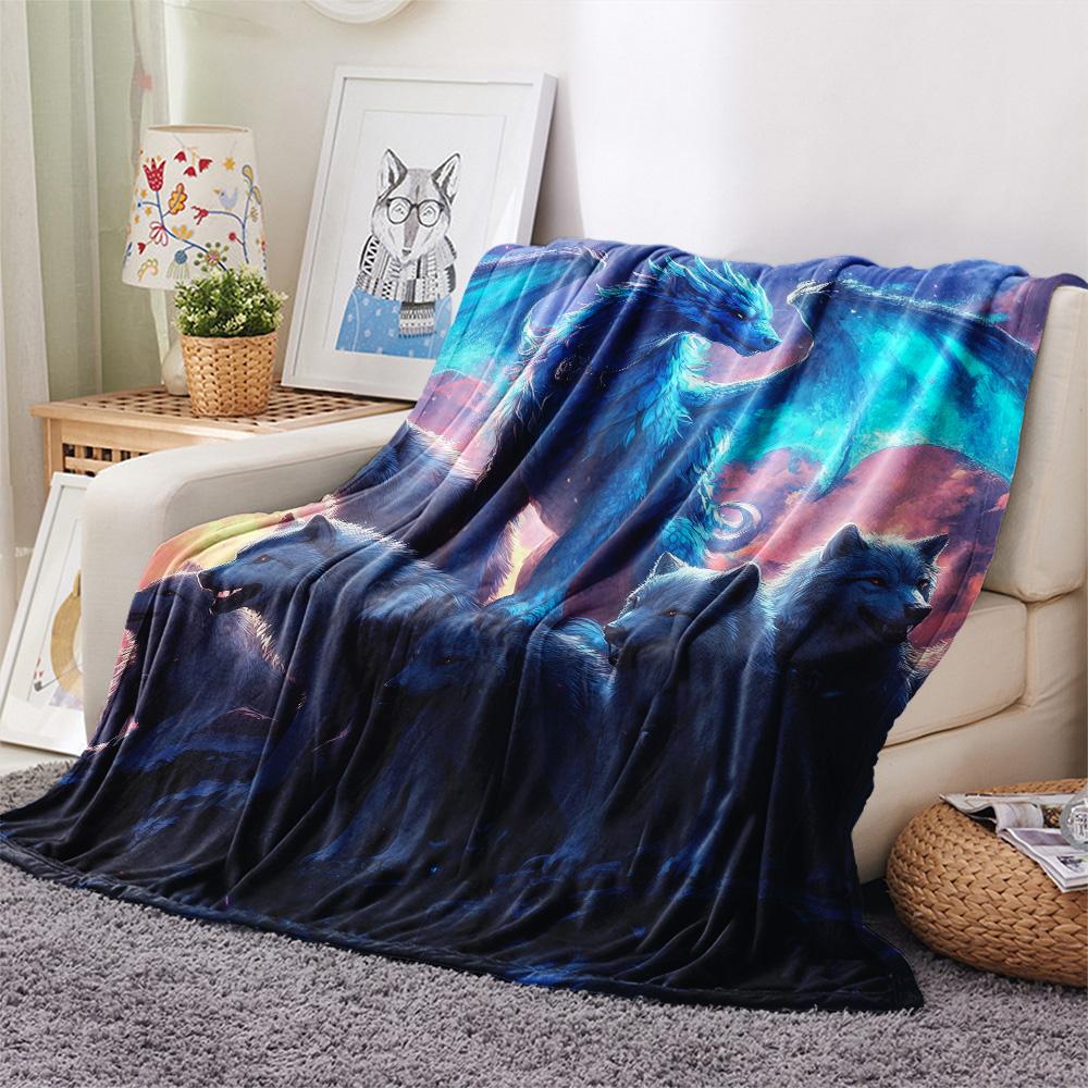 Colorful Dragons  Print Flannel Blanket, High quality Comfortable for All Seasons, Home Decor, Warmth and Comfort