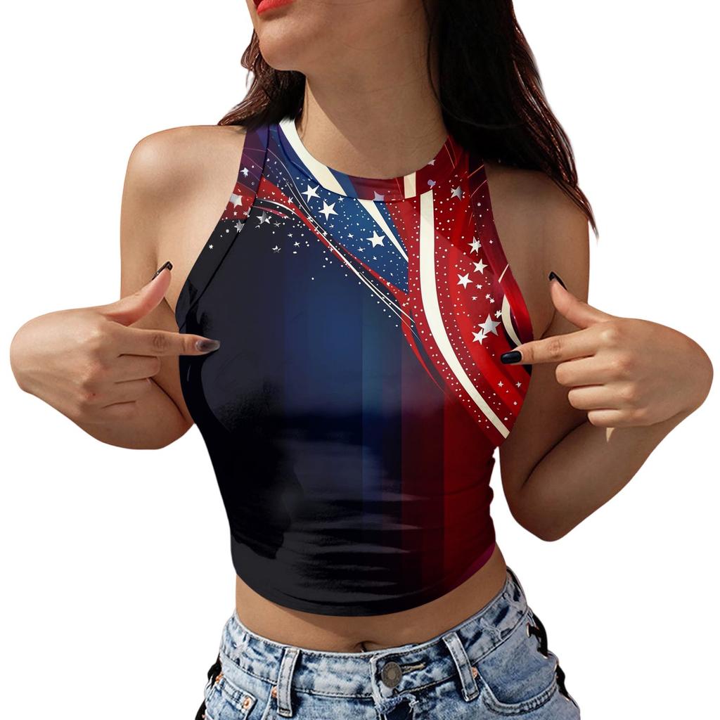 Damesmode Onafhankelijkheidsdag Print Mouwloze Tanktop