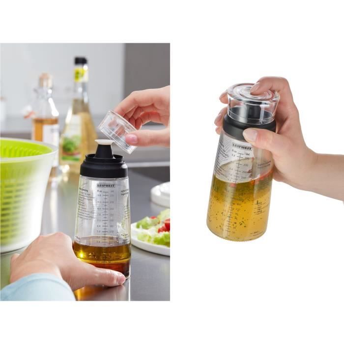 Leifheit 3195 Vinaigrette Shaker, 300 Ml Graduated Vinaigrette Mixer with Drip-free Spout, 5 Recipes Included