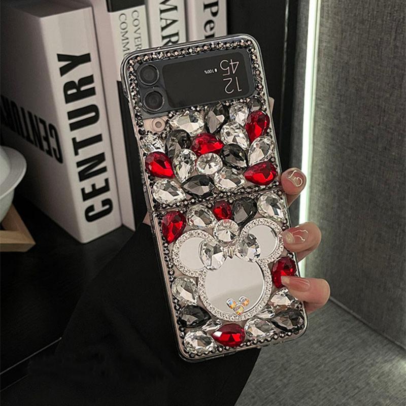 

Роскошный чехол для телефона со стразами и симпатичным 3D-зеркалом для Samsung Galaxy Z Flip 6 5 4 3 Красный / Черный Капля воды Алмазный Жесткий чехол для ПК For Z Flip 3