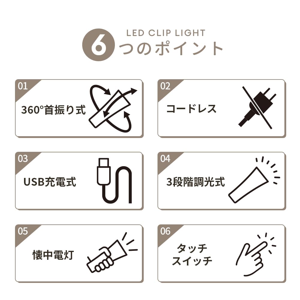 Aimedia LED Clip Light - Cordless, USB Rechargeable, Usable While Charging, 360° Swivel Head, Bright Light