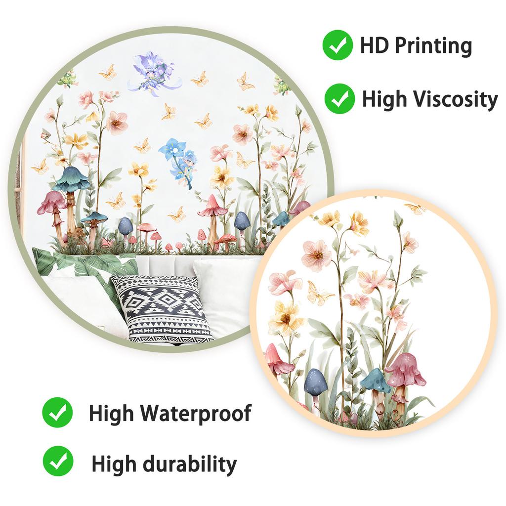 Creative Watercolor Floral Butterfly Fairy Wall Sticker for Living Room and Bedroom Background Decoration
