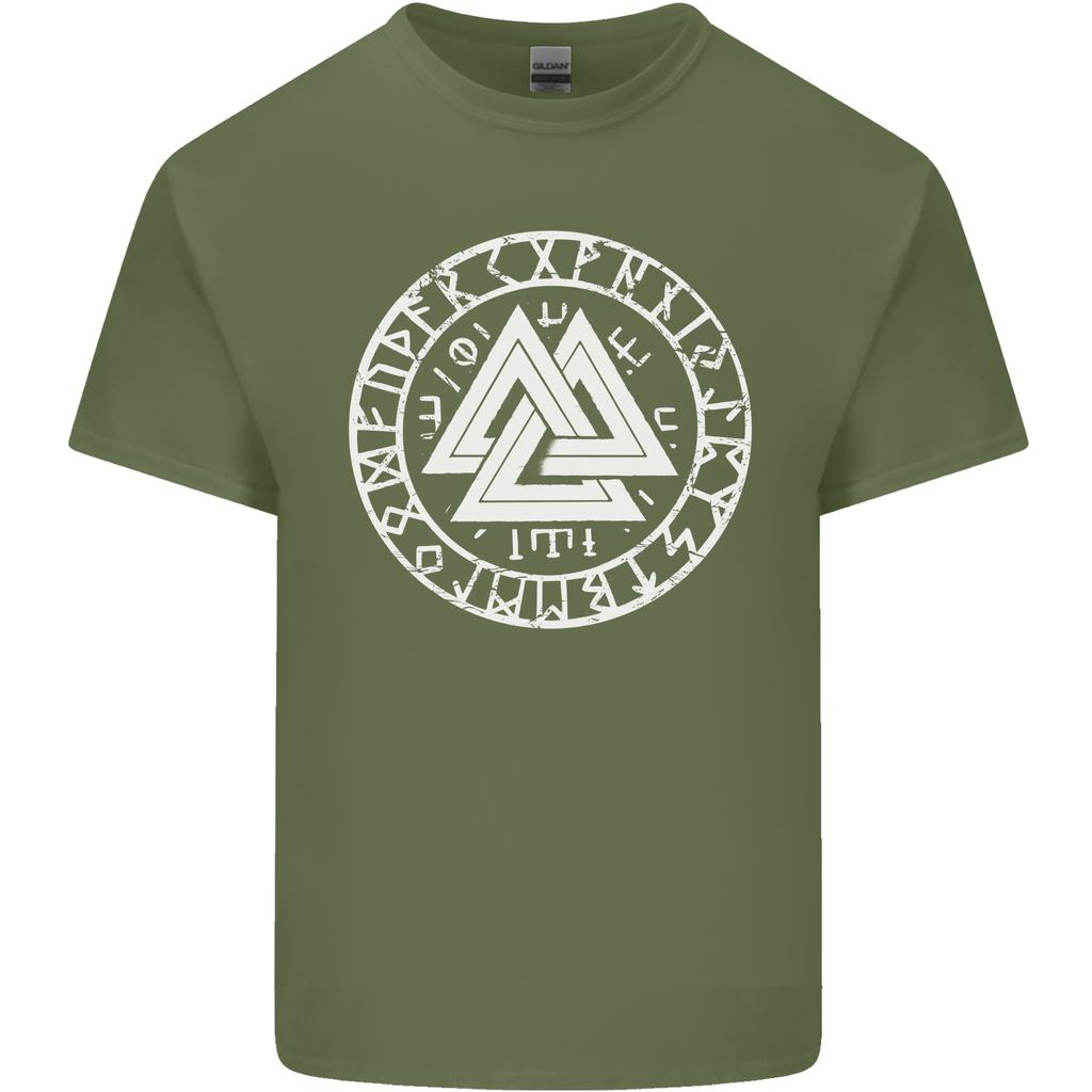 Valknut Circle With Viking Text White Print Unisexs Light Cotton TShirt