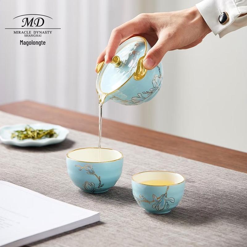 Magolonte Portable Ceramic Travel Tea Set - Magnolia Blossoms