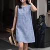 ZANZEA Women Casual Round Neck Summer Plaid Print Sleeveless Dress