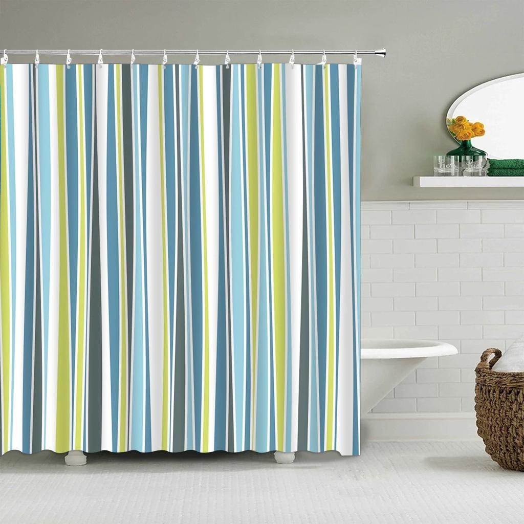 Colorful Vertical Striped Shower Curtain Creative Geometric Shower Curtain Modern Minimalist Fabric Bathroom Accessories Decor