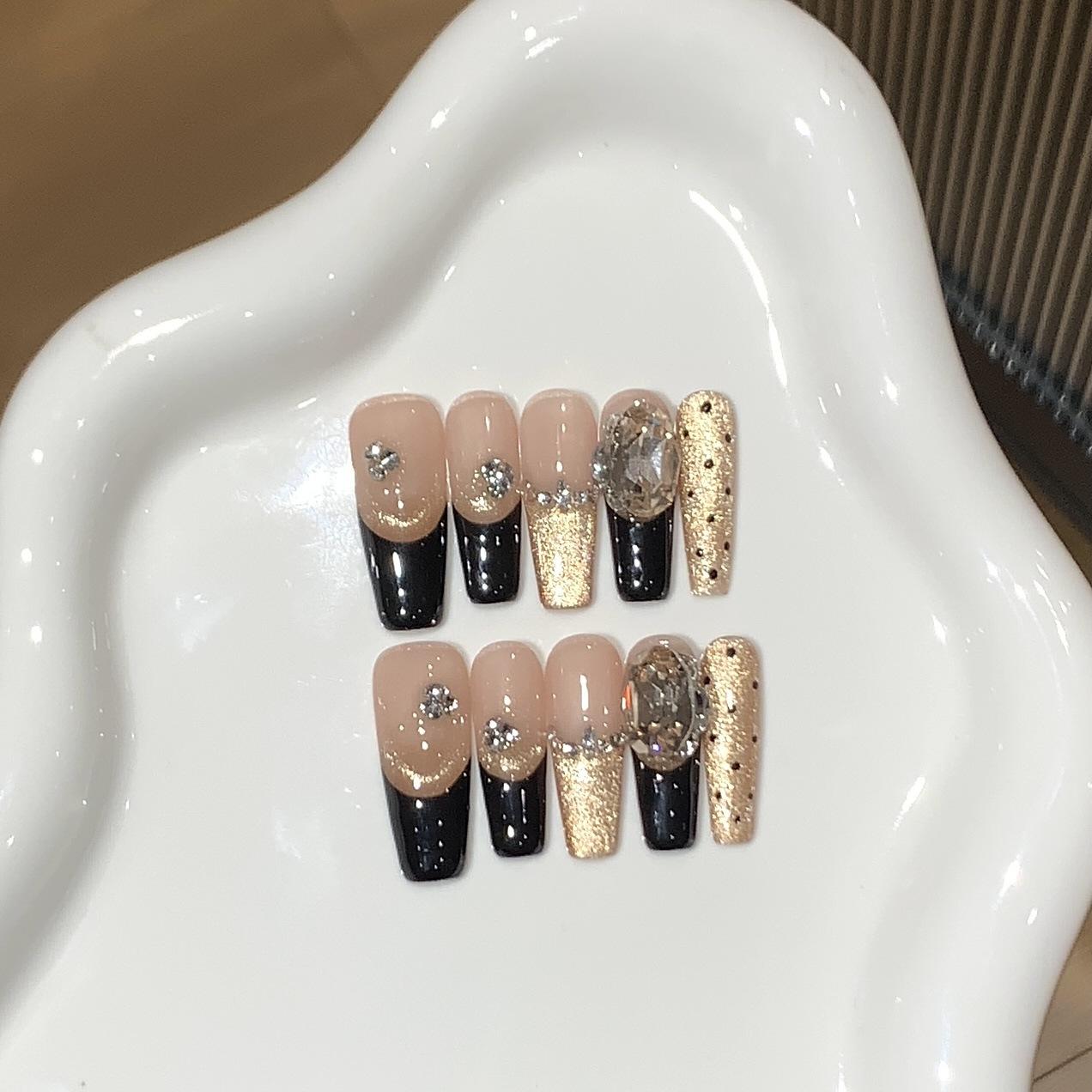 

Обнаженный черный французский шампанское цвет Flash кошачий глаз черный горошек ворс ромб Дженни Patch L