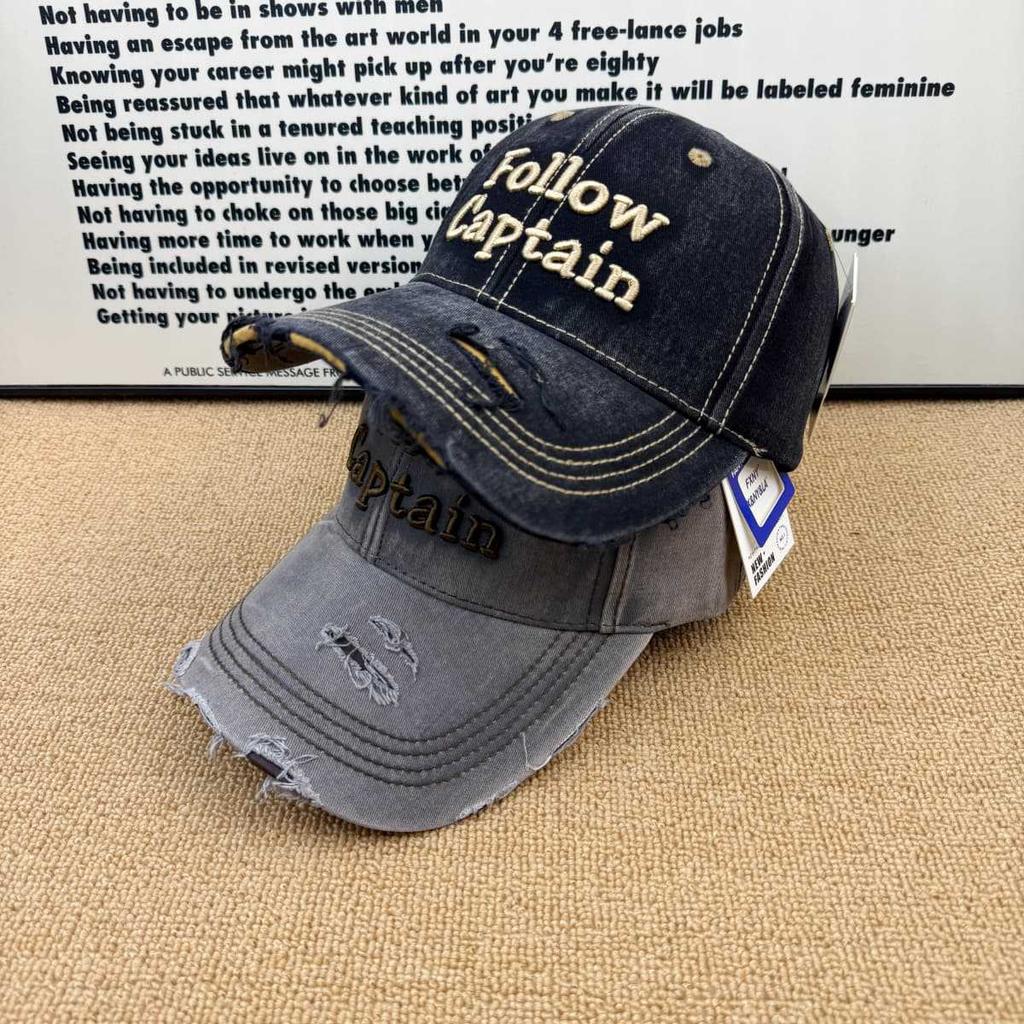 Simple and Old Washed Letter Embroidery Baseball Cap, Ripped Edging Cap, Men's and Women's Versatile Sun Hat