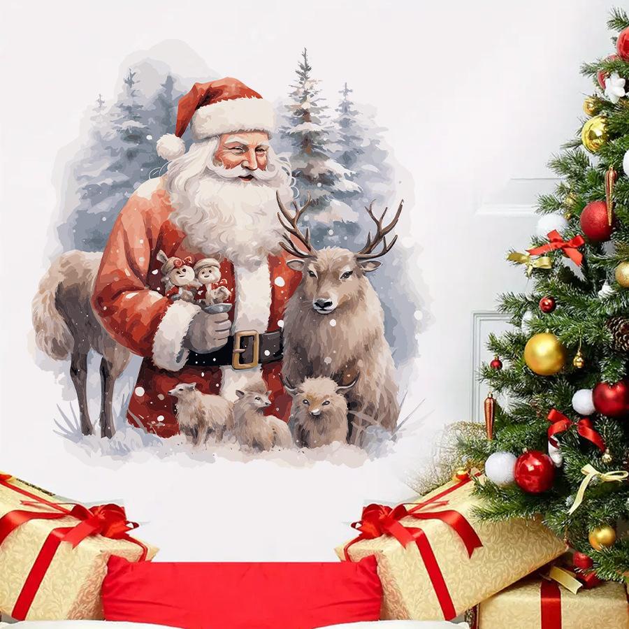 Christmas Cartoon Elk Snow Scene Santa Self-adhesive Wall Sticker Ins Wind Room Decoration Sticker