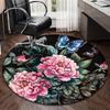 Pink Roses And Butterflies round carpet Chair cushion Round Entryway Rug, Soft Round Rugs for Living Room, Bedroom, Circle Carpet decor gifts