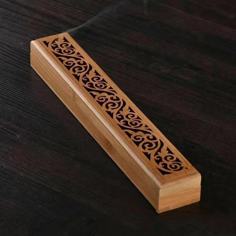 1 Stück Natürlicher Bambus Räuchergefäß mit Ablageplatte - Aromatherapie Holzkiste zur Aufbewahrung und zum Abbrennen von Räucherstäbchen