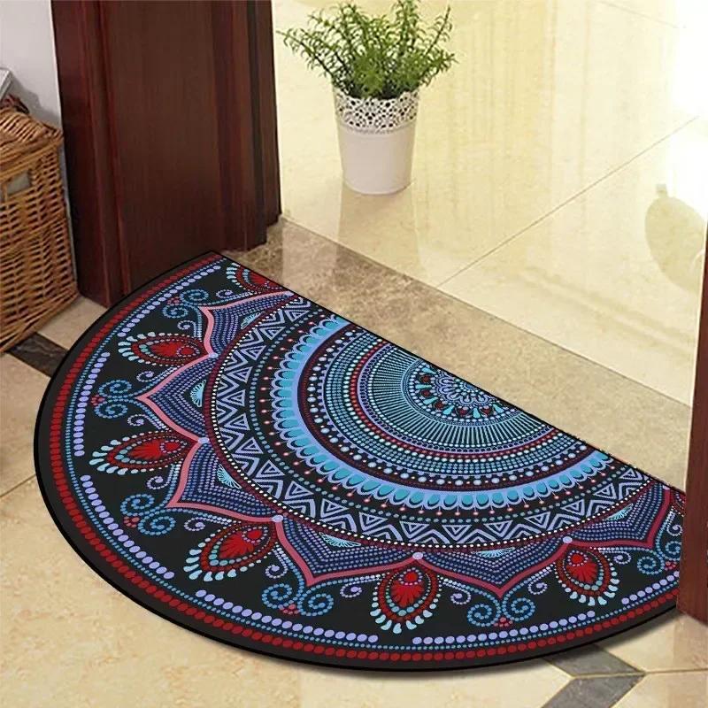 1PC Retro Door Rug Semi-circular Floor Mat Entrance Door Rugs Non-slip Absorbent Bathroom Mat Room Home Decoration Hogar Tapete