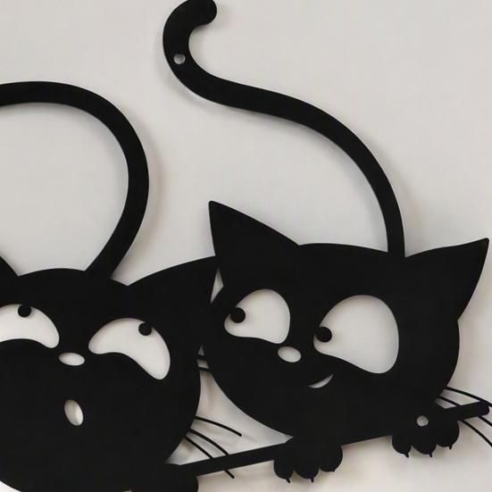Cute Nursery Wall Decor Metal Black Cat Art, Cartoon Kitten Silhouette Decoration, Decorative Creative Lover Gifts Sculpture for Lovers, Minimalist