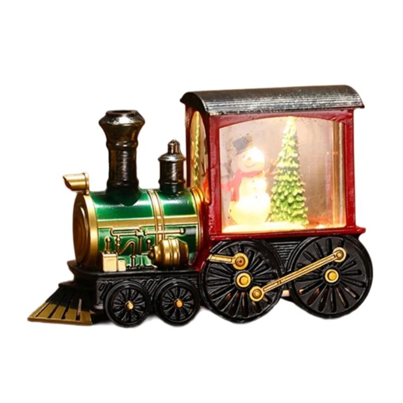 Festival Glowing Christmas Train Figurine Christmas Light Up Miniature Train Scene Ornament for Family Celebration