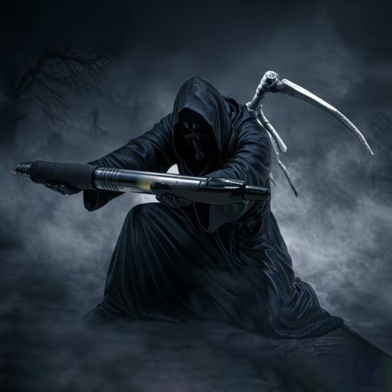 Grim Reaper Pen Holder Gothic Black Cloak Skeleton Pencil Holder 3D Printed Cool Pen Stand for Students Adults Office Desk Accessory