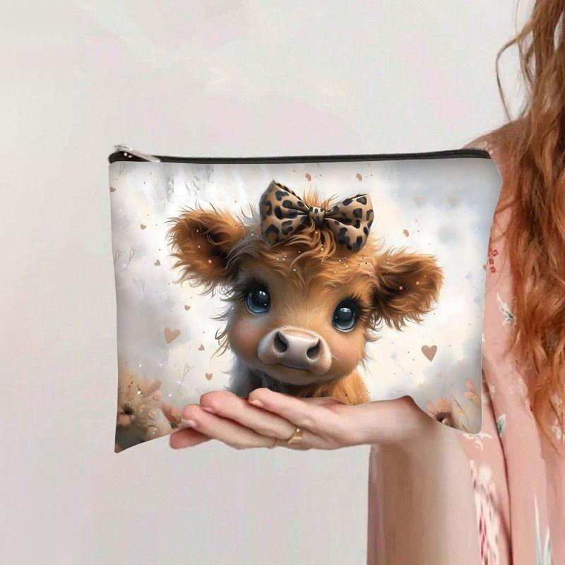 Hot-selling printed highland cow cosmetic bag, data cable storage bag, dedicated for portable large-capacity toiletry bag