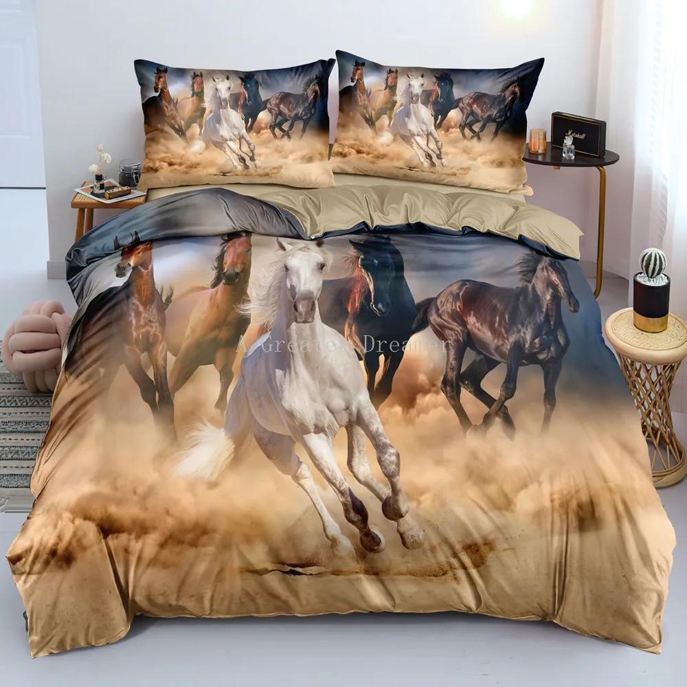 Horses Printed bedding Set Twin Full Queen King Duvet cover Comforter cover set Soft Quilt Pillowcase Animals Bed Linen for gift