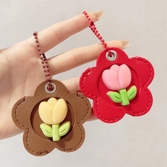 2Pcs Elegant Tulip Key Holder Faux Leather House Shape Keychain