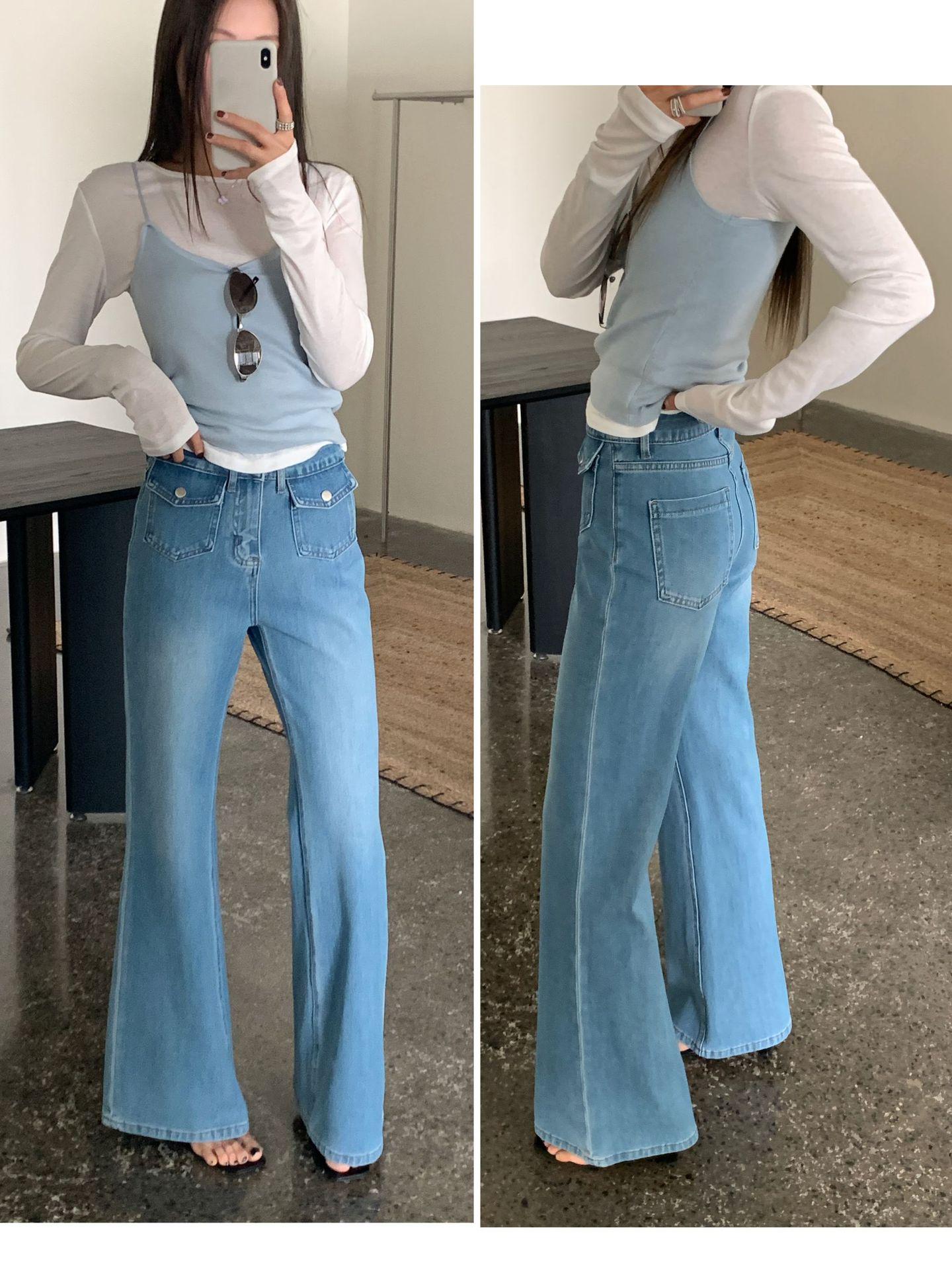 Spring 2026 European-Made Korean Style Micro Flare Stretch Jeans, Light Blue 27 светло-синий
