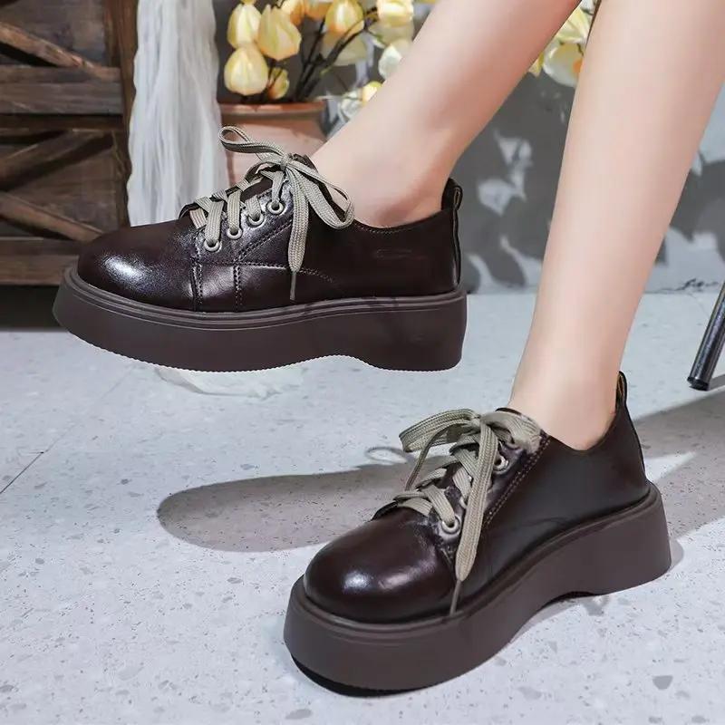 

Fashion Shoes for Women 2025 Brand Lace-up Women s High Heels Fashion Round Toe Casual New Versatile Non-Slip Best Seller Platform Heels 35