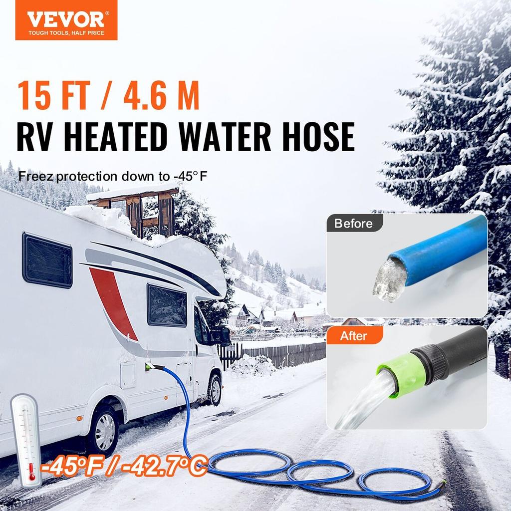 15ft Heated Water Hose for RV -45℉ Antifreeze Heated Drinking Water Hose