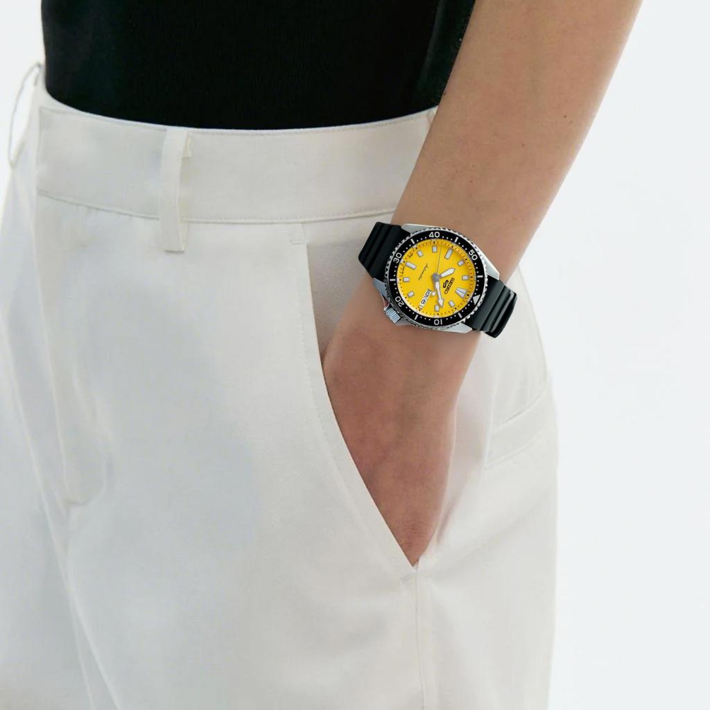 SEIKO Size 5 Sports 100m Water Resistant Automatic Mechanical Movement Silicone Strap Watch 46mm SRPL87