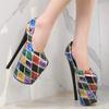 Fashion Print Sexy High Heels Fetish Shoes Woman 22cm Round Toe Pumps Heeled Platform Party Stripper Nightclub Shoes Large Size
