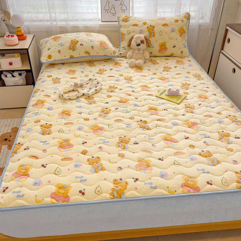 New Winter Milk Velvet Fitted Sheet, Single Piece Thickened Milk Velvet Cartoon Quilted Fitted Sheet, All-inclusive Anti-slip Bed Sheet