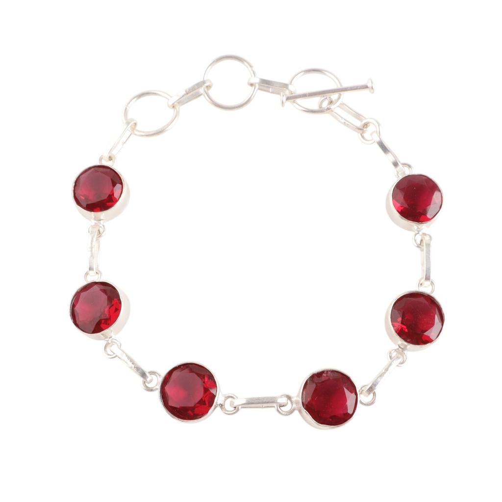 Różowy Rubelit Kamień Szlachetny Srebro Próby 925 Ręcznie Robiona Biżuteria Okrągły Kamień Bransoletka RB-14-15