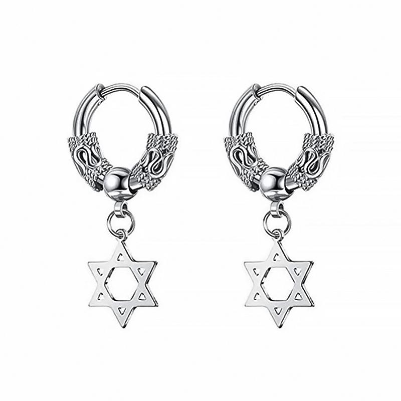 2PC Gothic Punk Stainless Steel Drop Hoop Earrings For Men/Women Ear Circle Buckle Tassel Chain Hip Hop Gothic Unisex Zircon