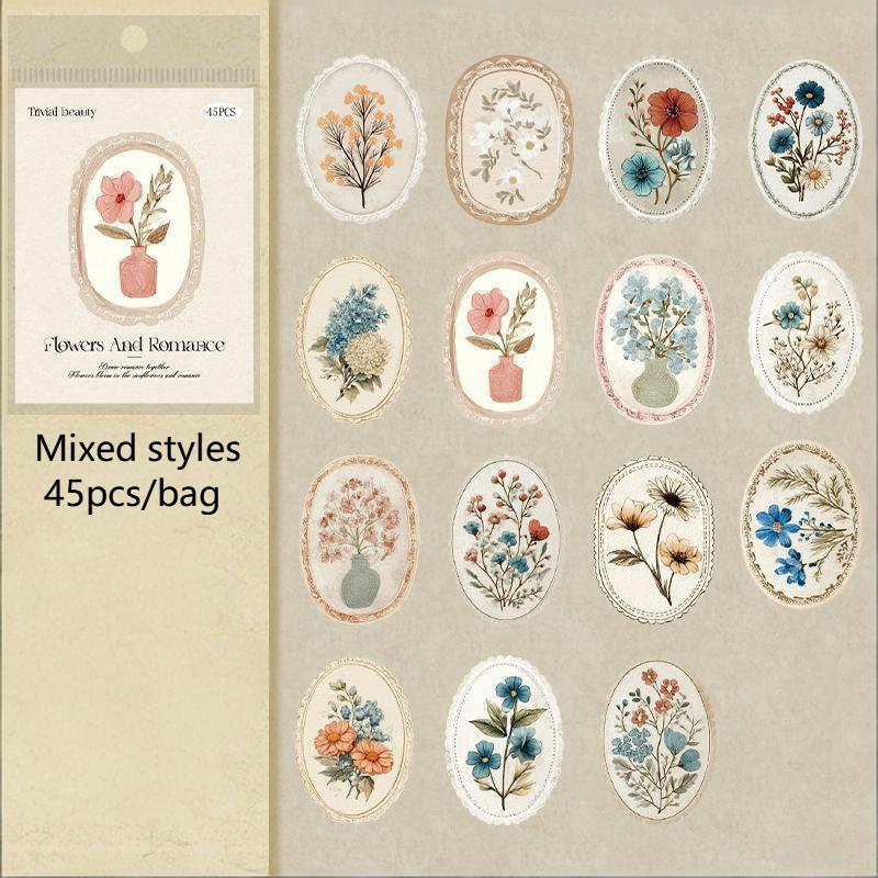 

DIY Floral Sticker Set for Journaling Scrapbook Decor and Personalized Notebook Design with 45 Flower Pieces
