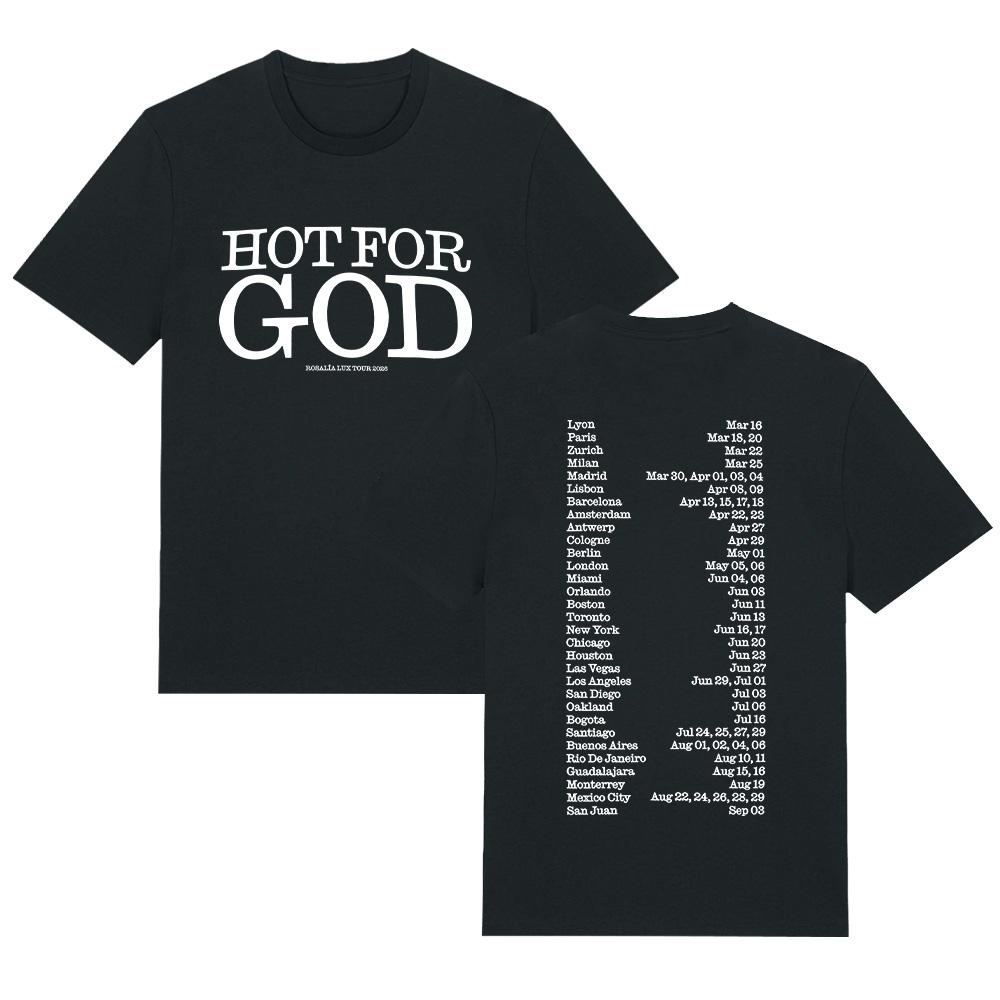 

Горячая футболка Hot for God Rosalía LUX TOUR 2026 Футболки Женские Мужские Новая Летняя Подарок для Фанатов Футболка Харадзюку Повседневная Хлопковый Топ Одежда для Комфорта XS чёрный