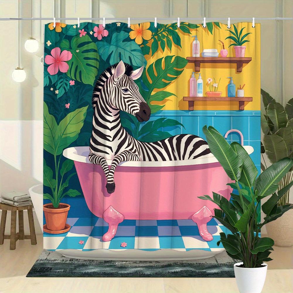 Zebra Bath Shower Curtain Humorous Pink Spa Scene Includes 12 Hooks Modern Home Bathroom Decorative Shower Curtain