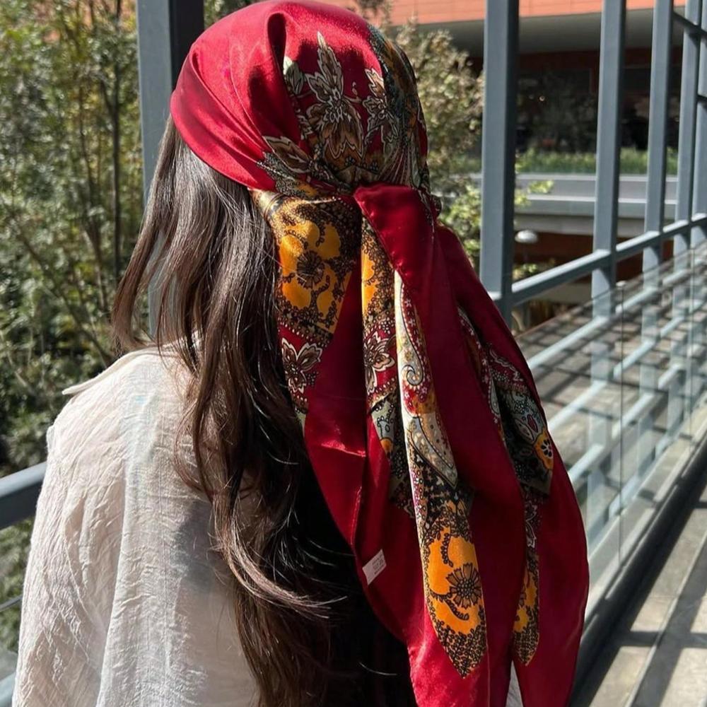 4PCS/set 90*90cm Large Square Head Scarf Silk Like Neck Scarf Bandana Hair Sleeping Head Wrap Fashionable Hair Scarfs for Women