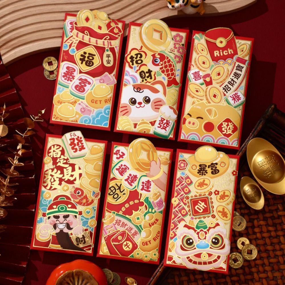 6pcs Blessing New Year Money Envelopes Chinese Style Red Packet Lucky Red Pockets Spring Festival
