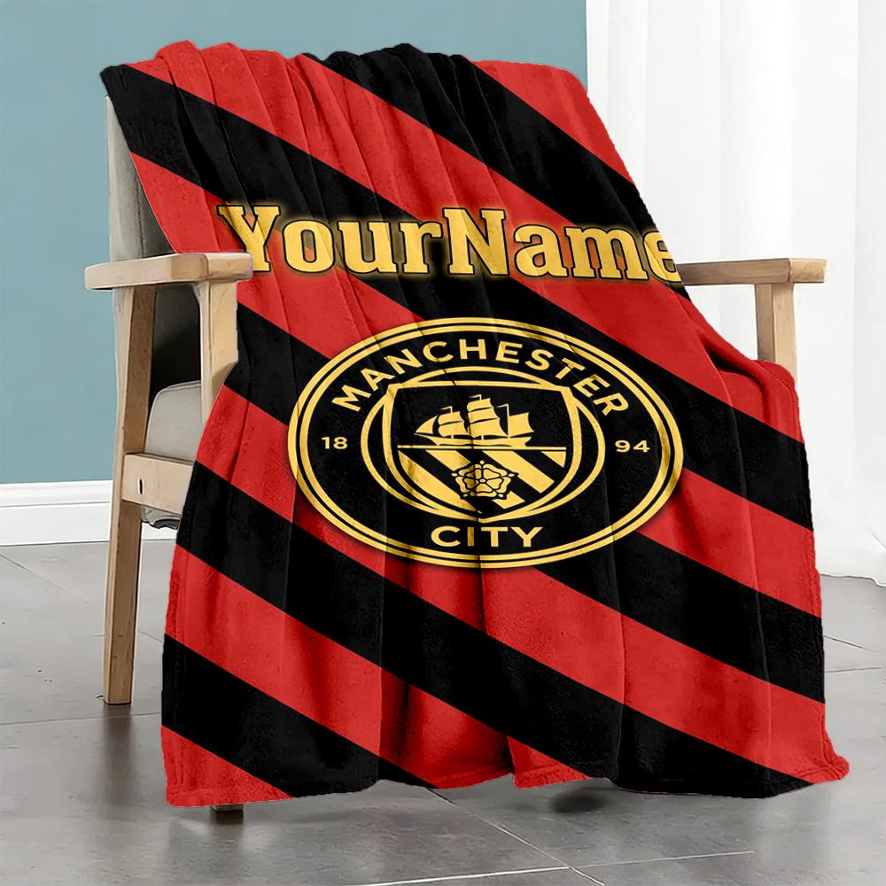 Manchester City Customize Your Name Blanket Multi-purpose Customizable Blanket Soft & Cozy for Living Room Office Chair Office Picnics All-Season Use