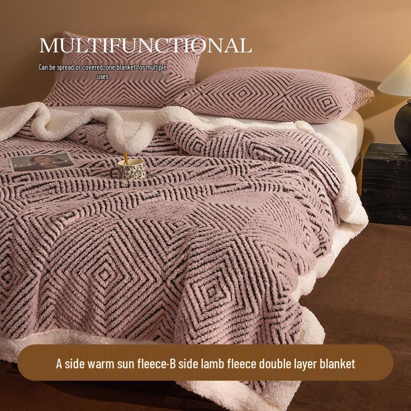 Luxury Warm Fleece Lambswool Double-sided Blanket for Home or Office