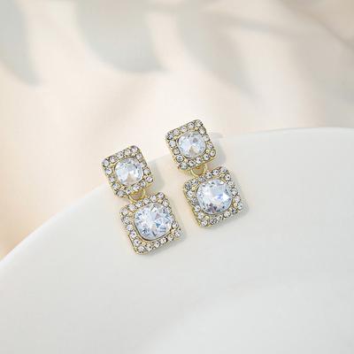 Stylish Square Geometric Earrings With Sparkling Zircon Stones for Women's Vacation