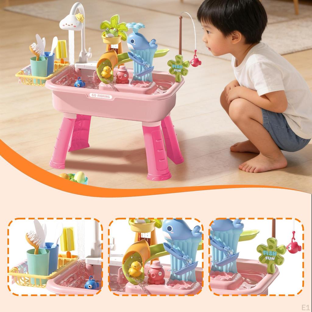 Playset Cooking Pretend Dishwashing Electric Water Circulation Fishing Game Sensory Play Toy