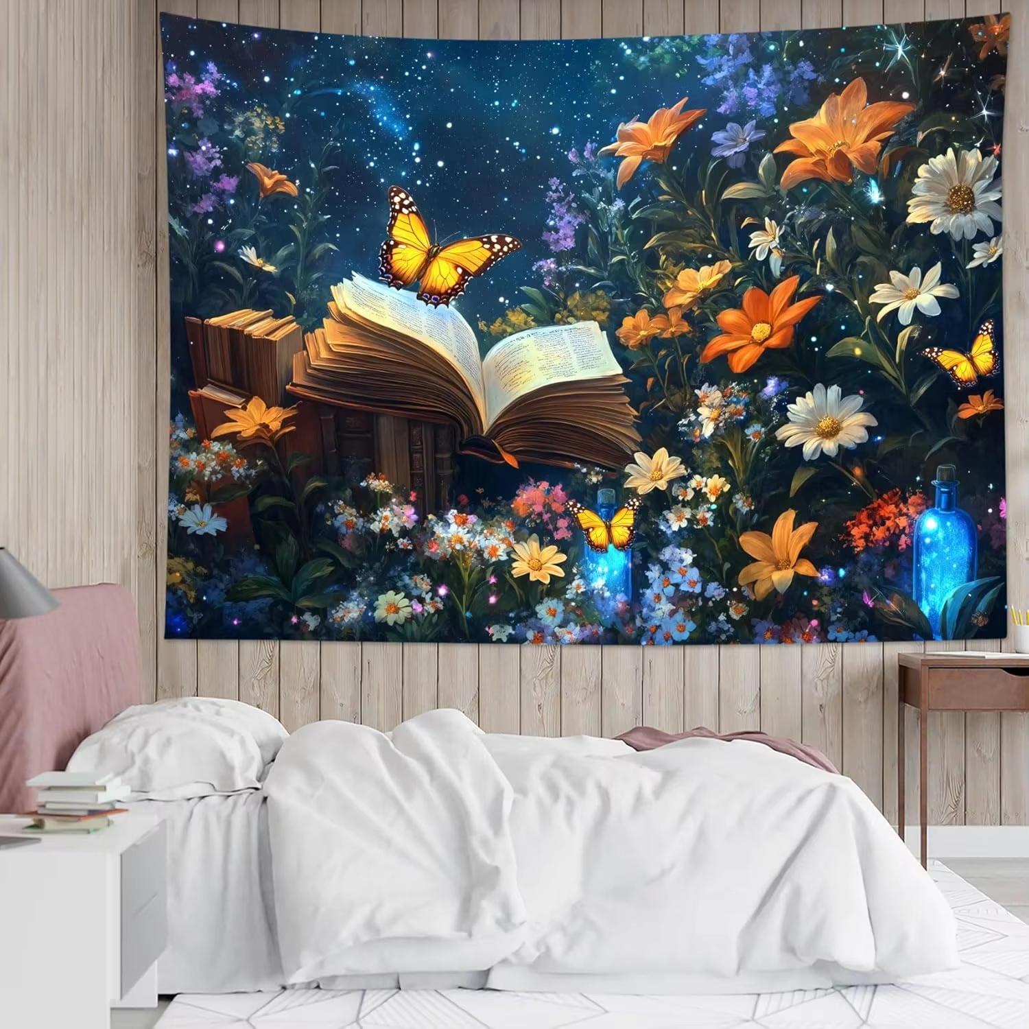 Vibrant Color Background Boho Flower Tapestry for Unique Living Room Feature Wall Decor 74x94cm(29x37in)