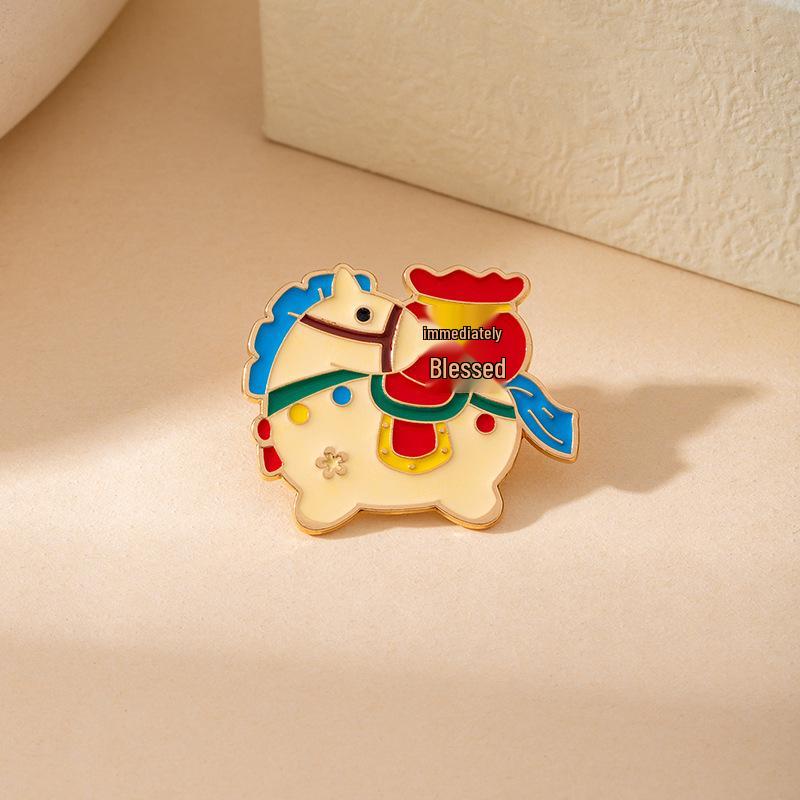 

Year of the Horse Cartoon Drip Oil Brooch: Cute Metal Badge for Fun and Prosperity