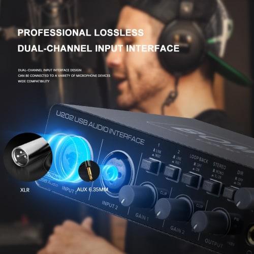 BOMGE U202 USB Audio Interface with Microphone Preamps, XLR/TSR/TS Ports, 48V, 32-bit/192kHz Resolution, for Computer Recording, Streaming, and Podcas