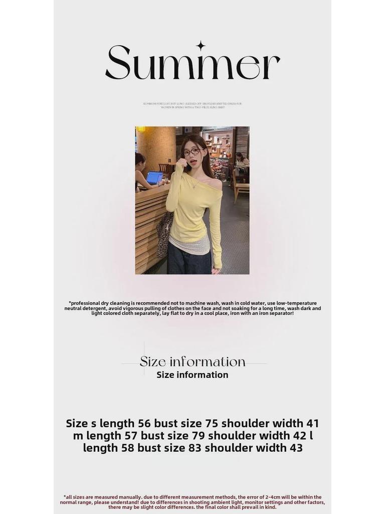 Gelbes schulterfreies, zweiteiliges, schmales Langarm-Top mit Spitzennähten für Damen – Herbstmode