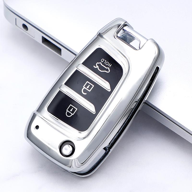 

TPU Car Folding Key Case Cover Keychain for Hyundai Elantra Solaris 2017 Santa Fe Verna Tucson I35 I40 Genesis Fe Protector срібний