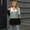 Women's Autumn and Winter New Loose Contrasting Color Spliced Zipper Hooded Long Sleeved Top for Women